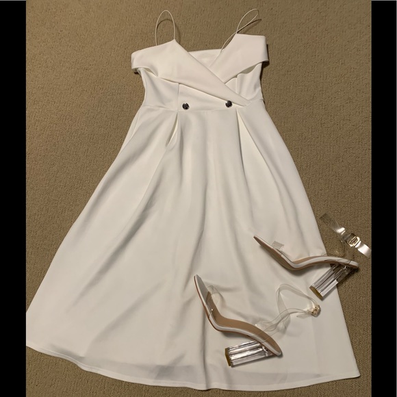 White spaghetti strap dress w decorative buttons - Picture 1 of 4